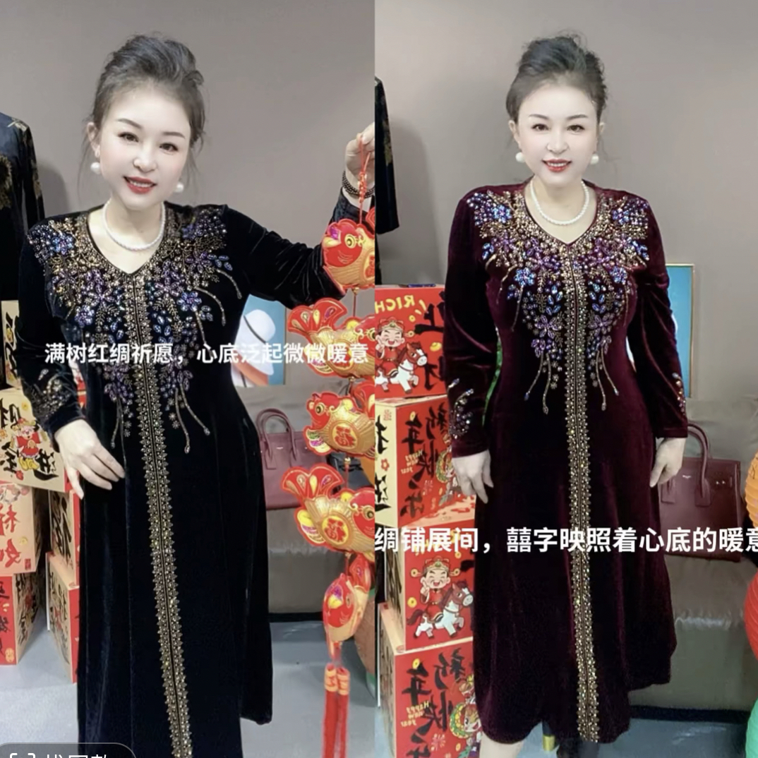 6625616丝绒彩钻连衣裙