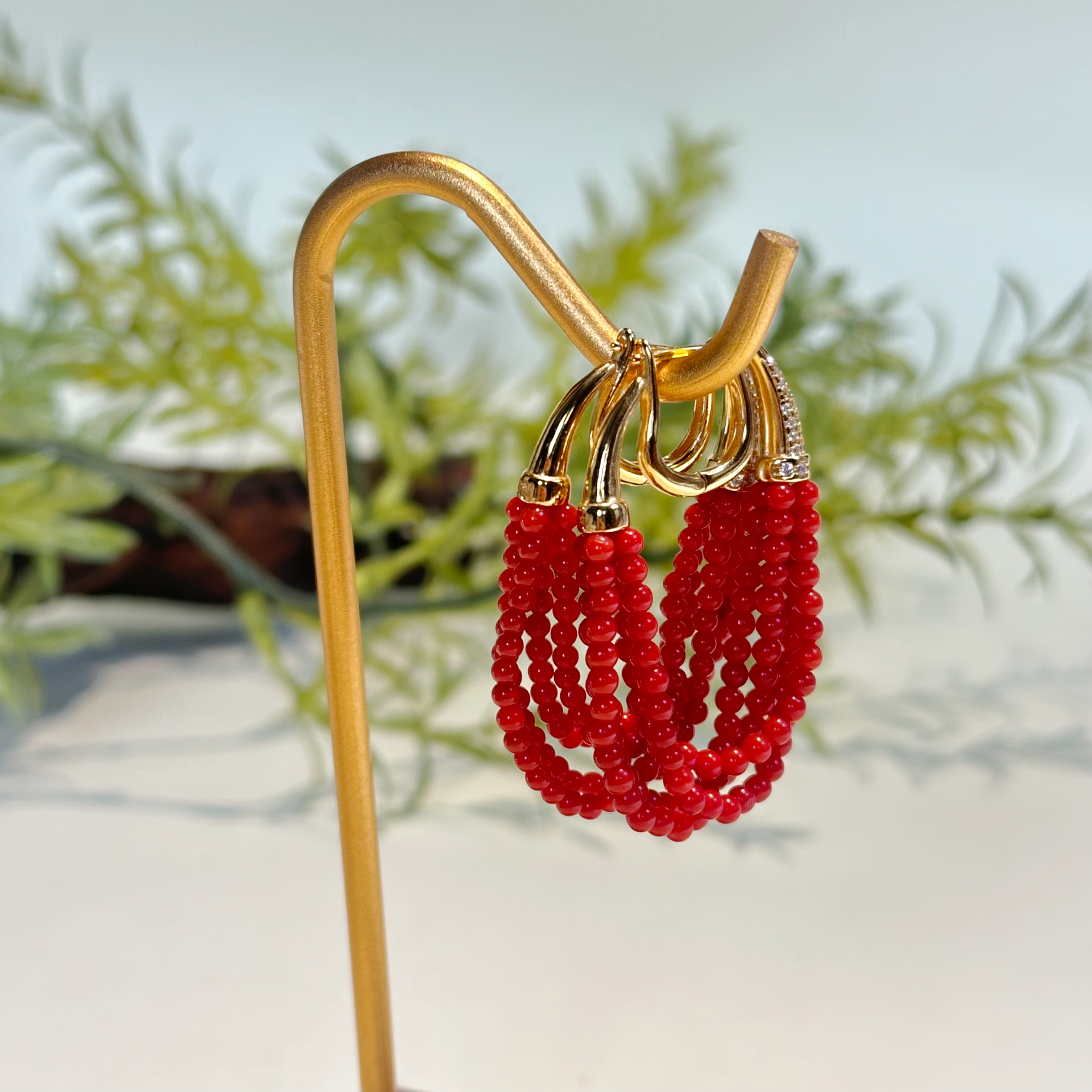 天然沙丁科西卡珊瑚s925耳坠-116002