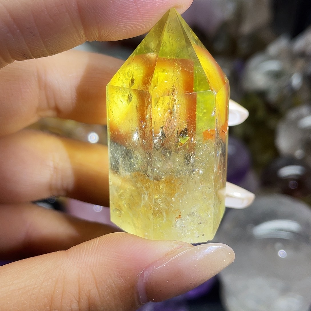 未镶嵌水晶珠宝半成品76黄水晶柱子带胶花