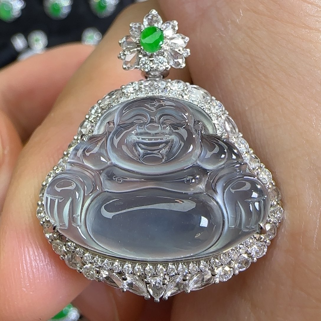 颈饰18K金镶嵌翡翠天然翡翠