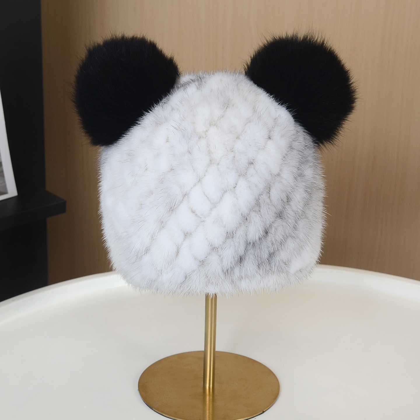 水貂毛帽子女冬季保暖护耳百搭可爱狐狸毛球皮草帽米奇真毛亲子帽