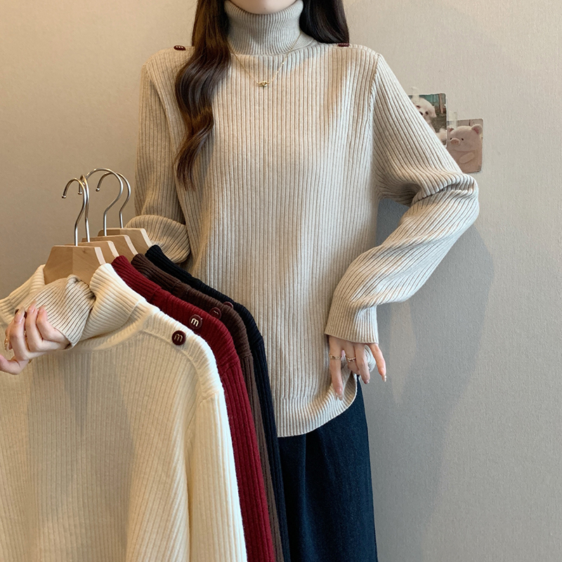 大码2025秋冬装新款高领针织衫上衣女胖mm遮肚加厚毛衣打底衫3655