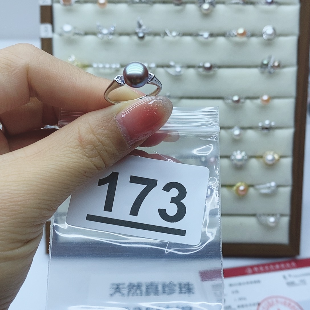 淡水珍珠戒指银S925镶嵌173