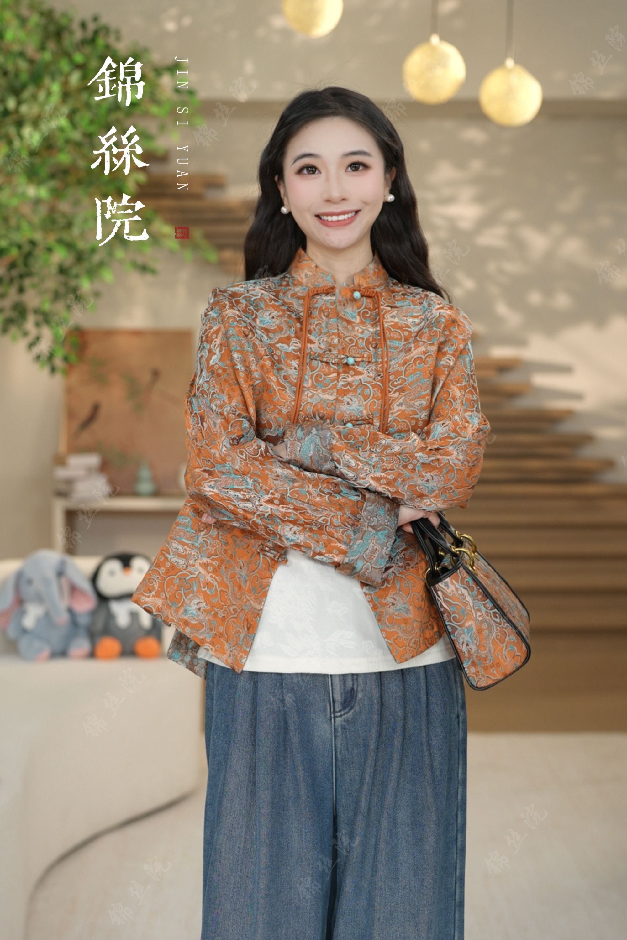 锦丝院福利【锦衣】新中式牛首龙纹重工真丝盘扣百搭时尚上衣