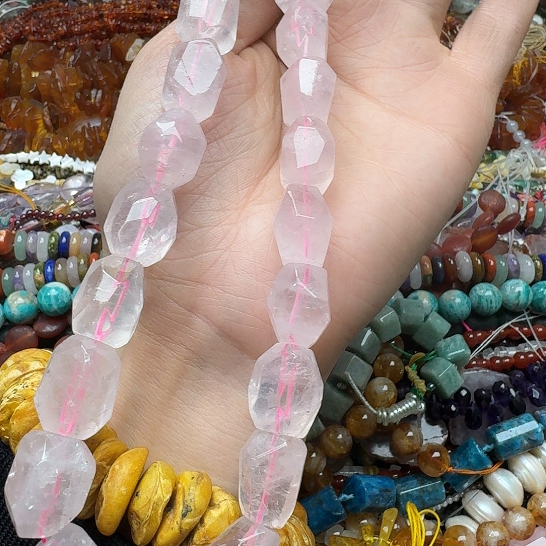 玛瑙/玉髓合金珠宝半成品一条13x18m粉晶桶珠