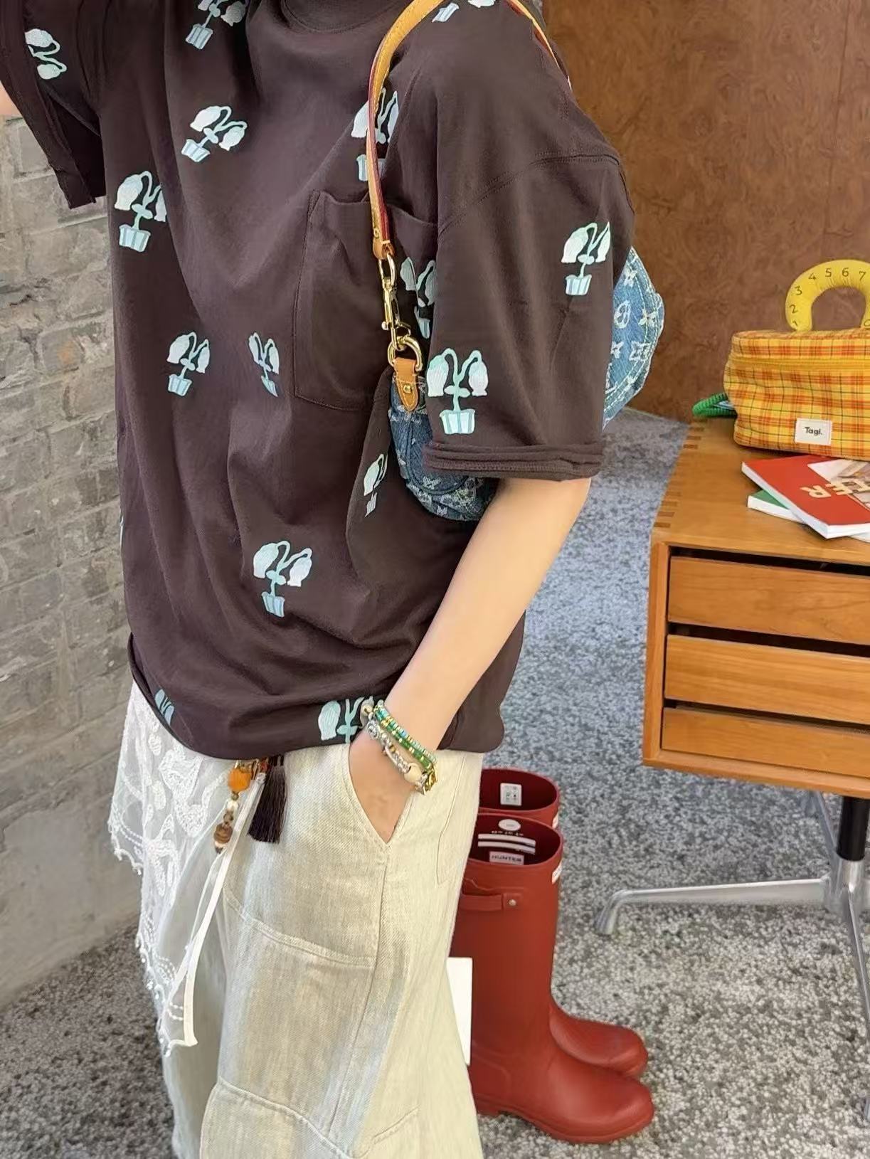 fafamoon设计师品牌25刺绣休闲百搭短袖上衣夏季