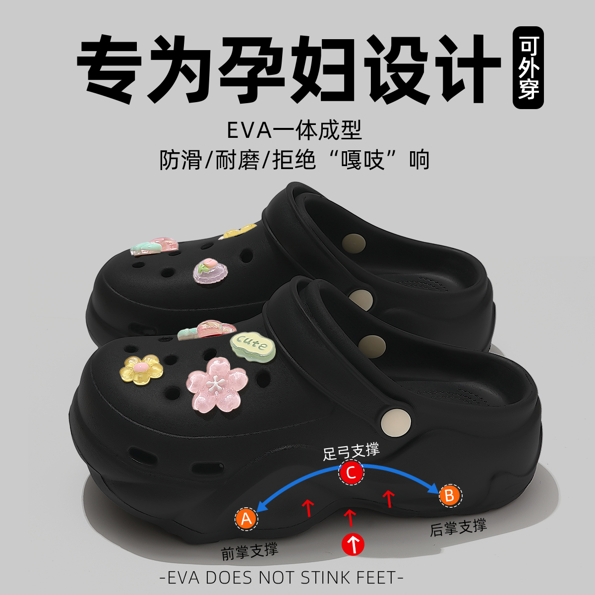 猫力eva孕妇洞洞鞋女士夏季2025新款厚底防滑足弓支撑不累脚拖鞋