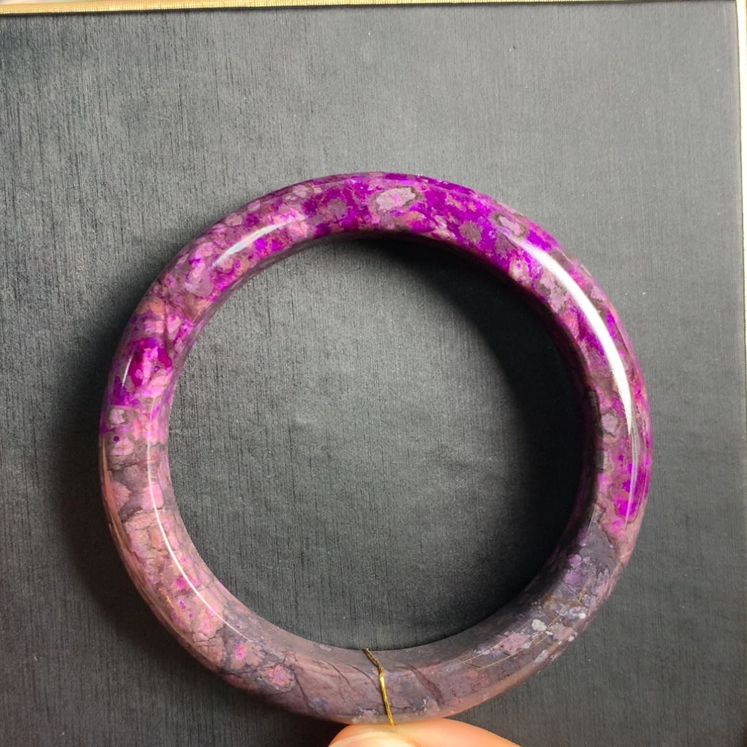 苏纪石（舒俱来）紫桃红樱花手镯59圈未镶嵌