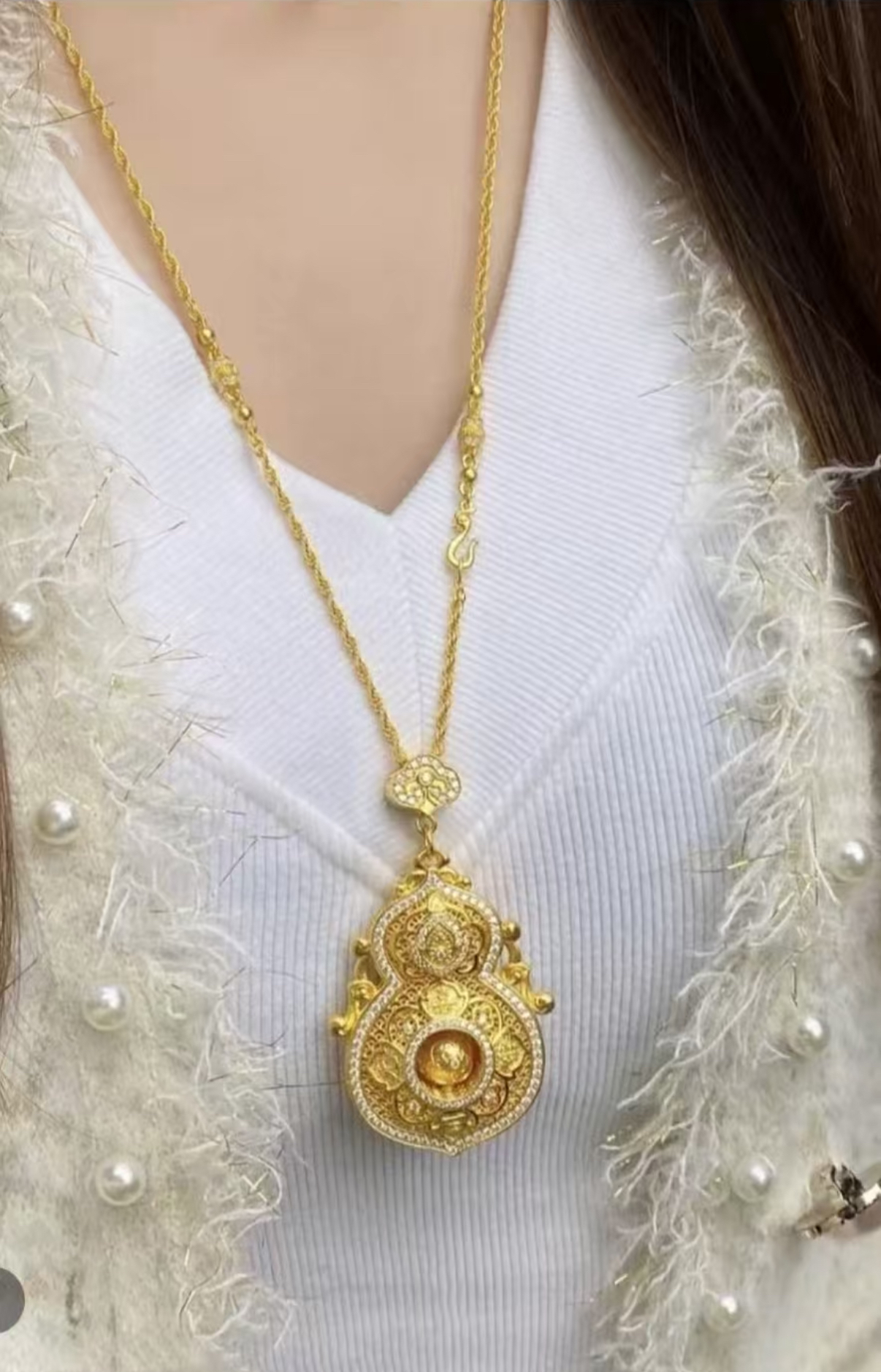 铜合金吊坠 精工版人生四美葫芦项链吊坠手工镶嵌莫桑钻