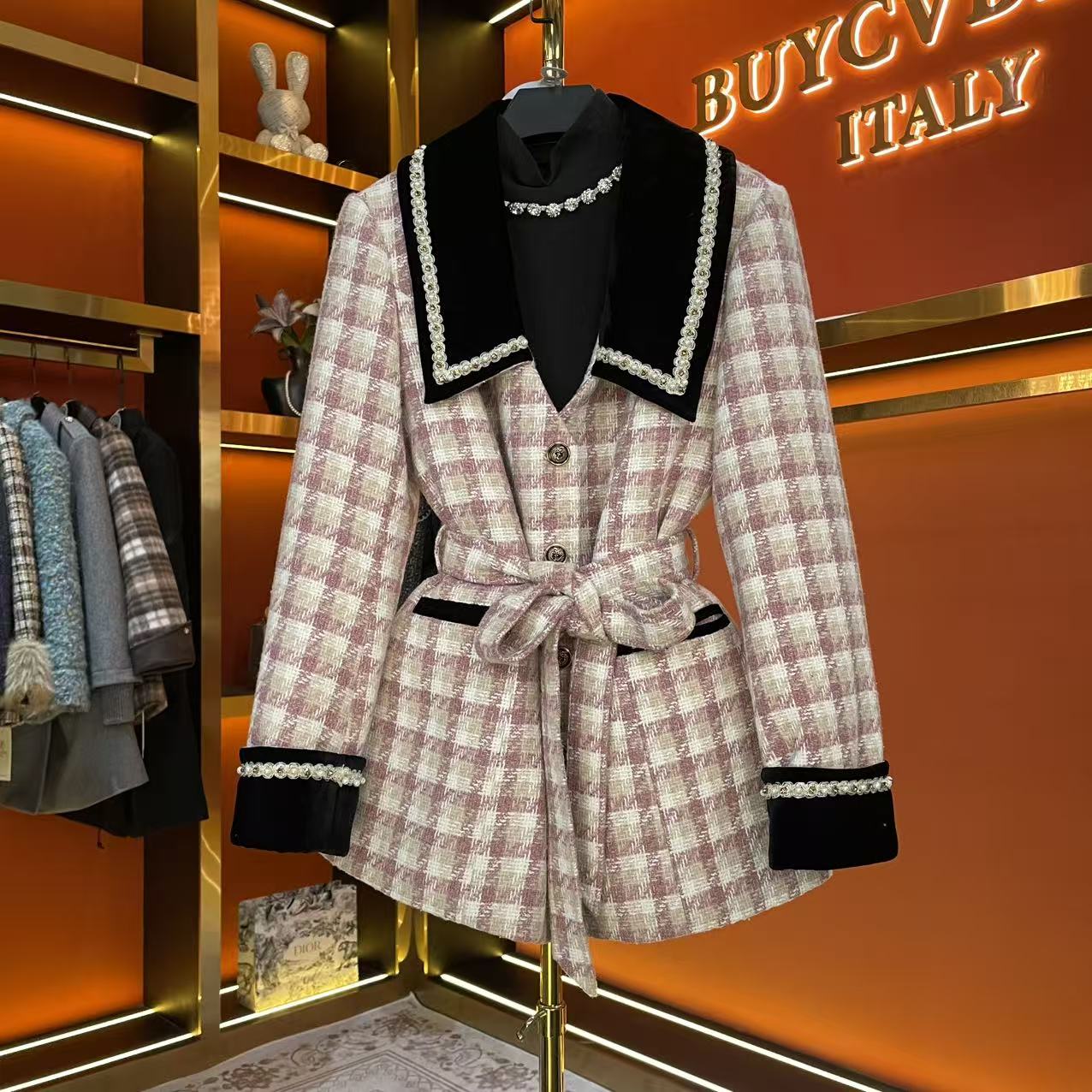 【桃子】小香风气质翻领修身型羽绒服厚款中长款 （无兔毛领链接）