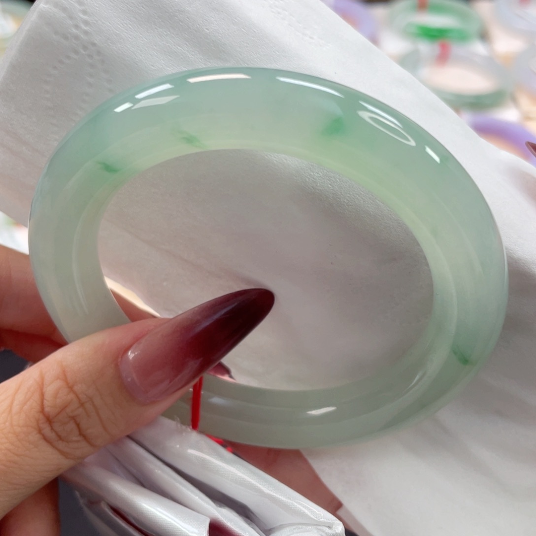 未镶嵌手镯翡翠57.2种老冰胶芙蓉绿飘花灵动美丽34号