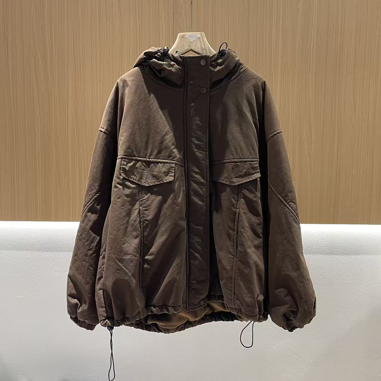 18074新款秋冬加绒加厚休闲减龄宽松百搭棉服外套