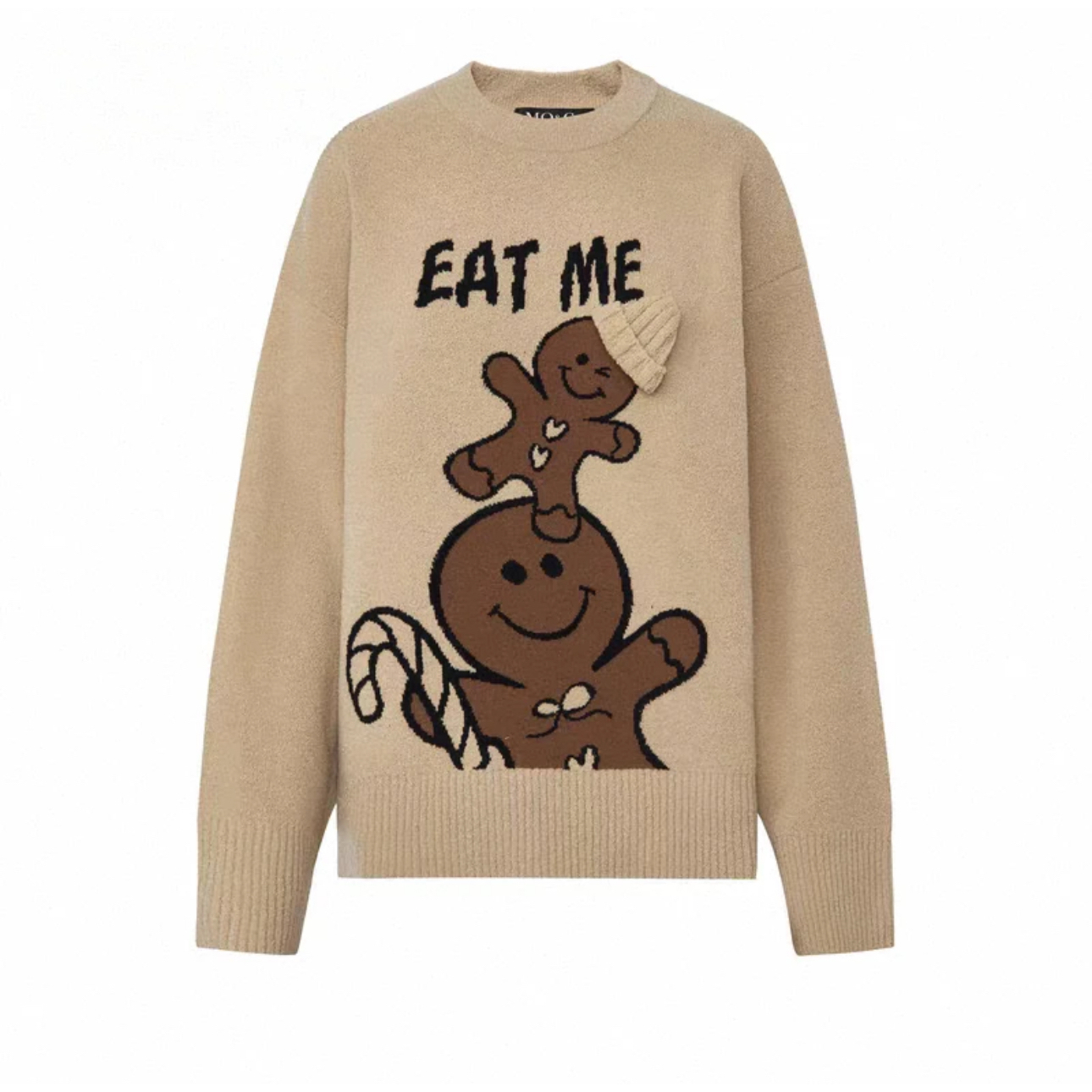 【小帽姜饼人】立体小帽姜饼人图案慵懒风宽松套头毛衫.K51014f