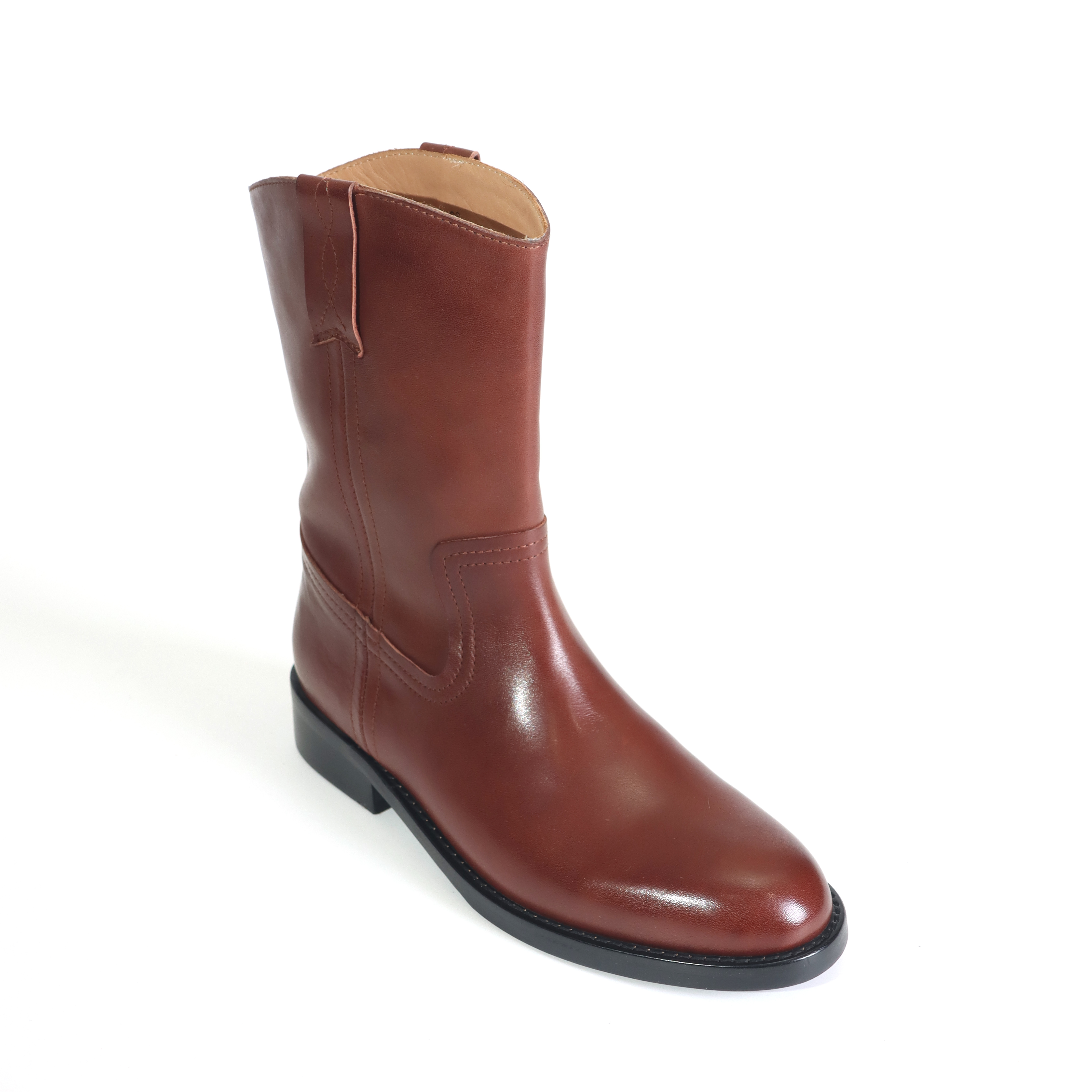 水洗马皮宽松女靴子中筒靴秋冬新款手工西部牛仔靴马丁靴919-5