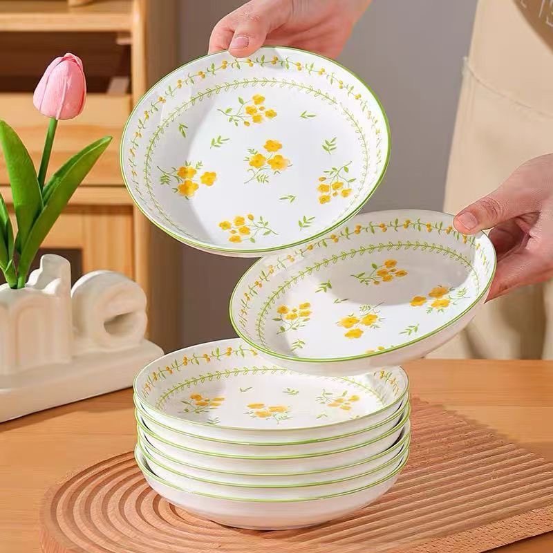 【6只装】釉下彩春意盎然7英寸圆菜盘加深盘汤盘家用陶瓷