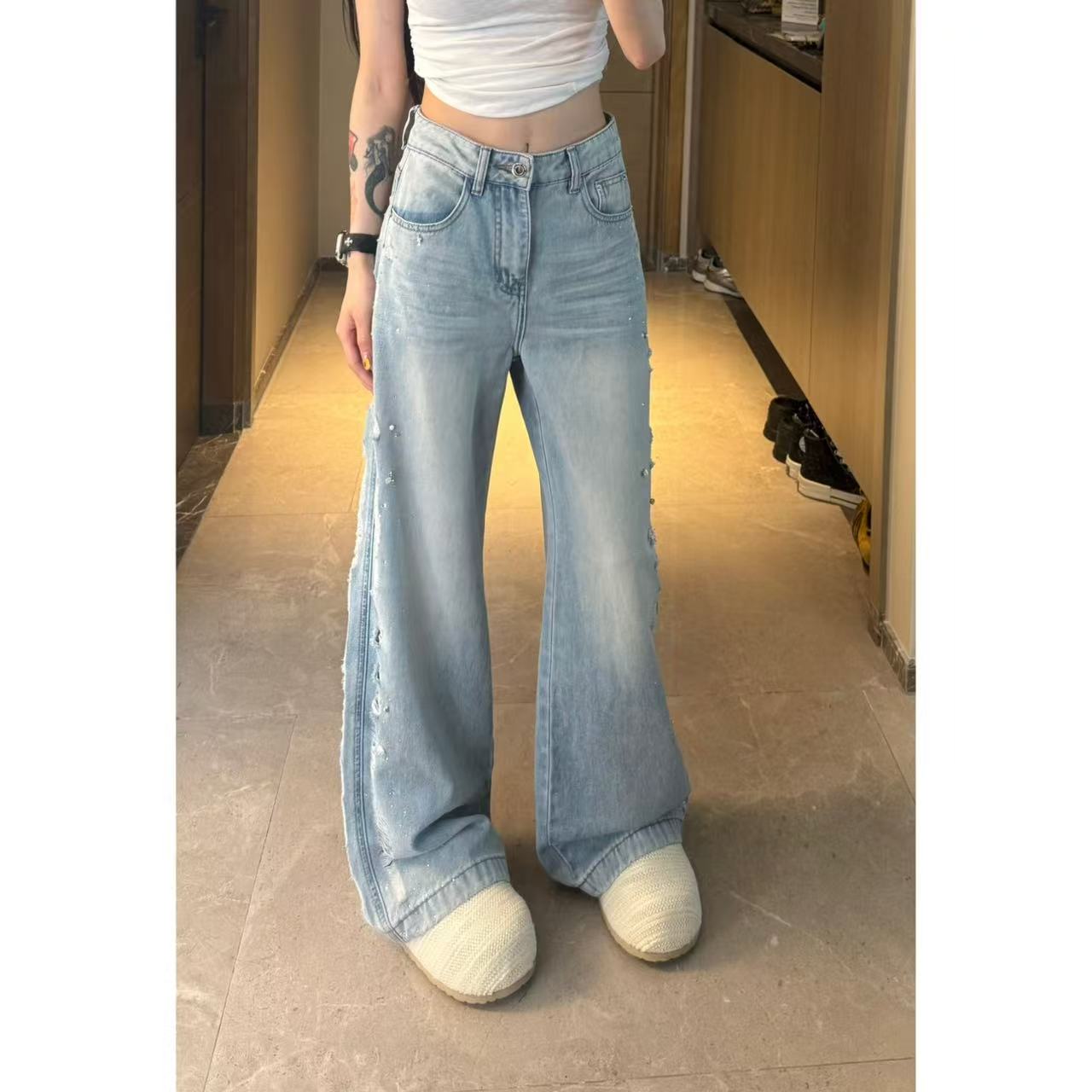 【青青同款】夏季牛仔裤宽松设计感小众显瘦