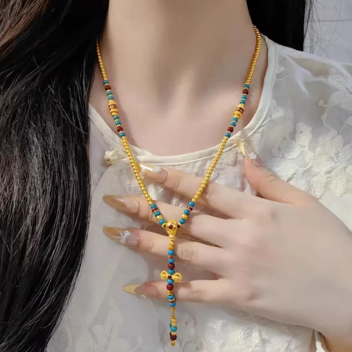 铜合金项链  古法降魔褚串珠项链女新中式国潮108颗多圈佛珠手链