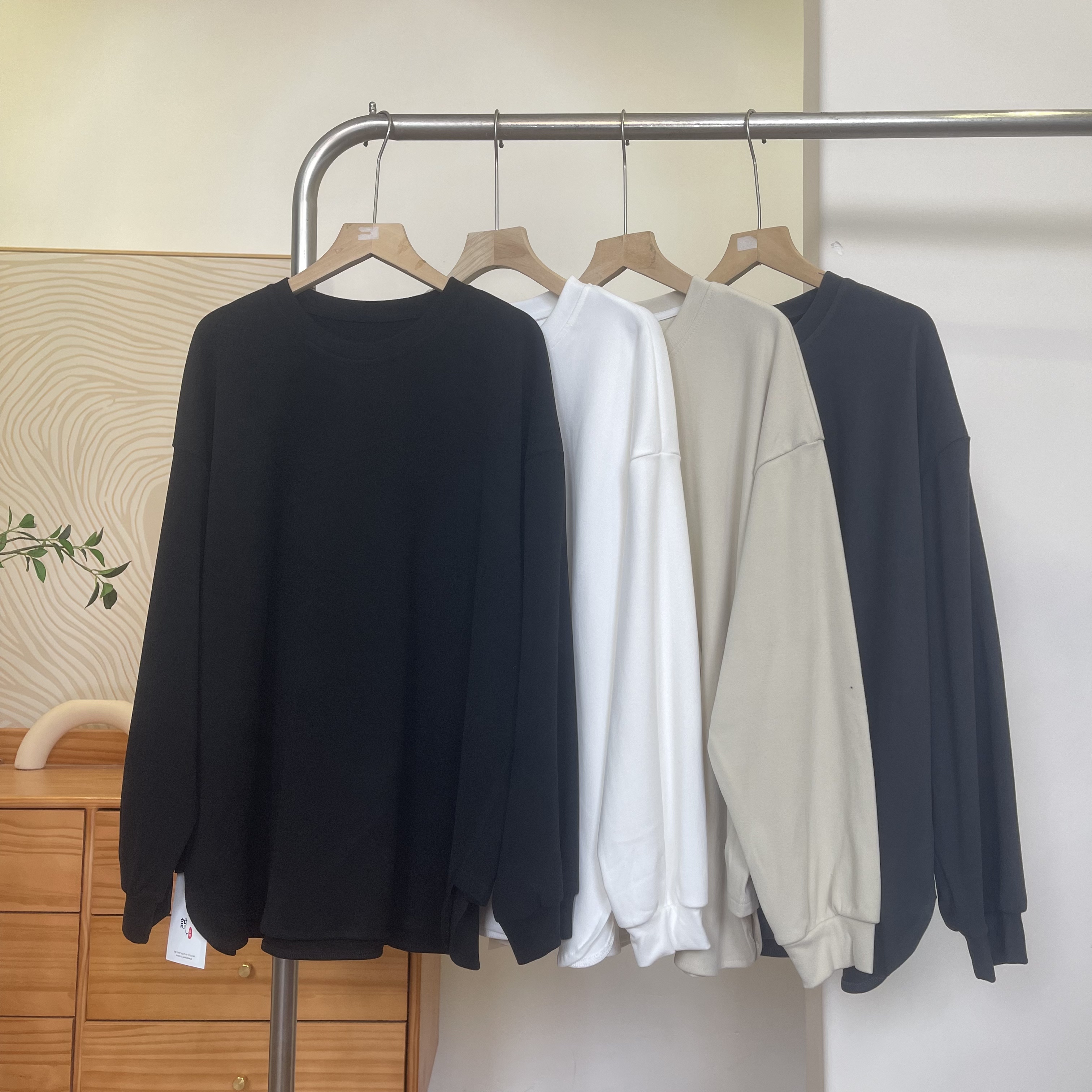 秋冬圆领大版宽松德绒打底衫上衣