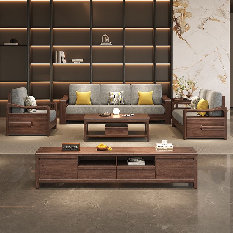 黑胡桃木实木沙发组合客厅现代简约冬夏两用布艺转角沙发轻奢家具