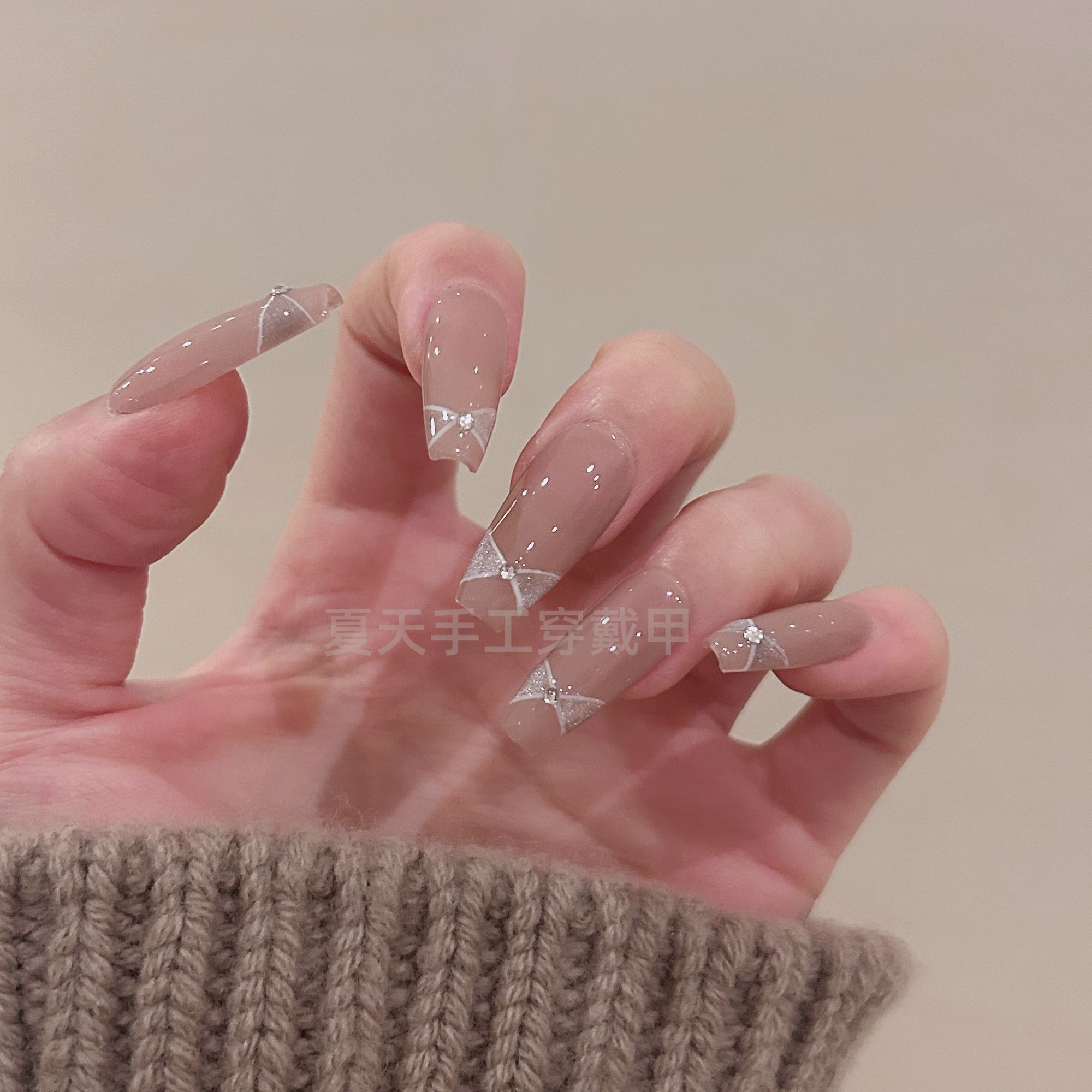 [指尖蝴蝶]裸色猫眼小钻蝴蝶结手工穿戴甲甲片018#穿戴甲