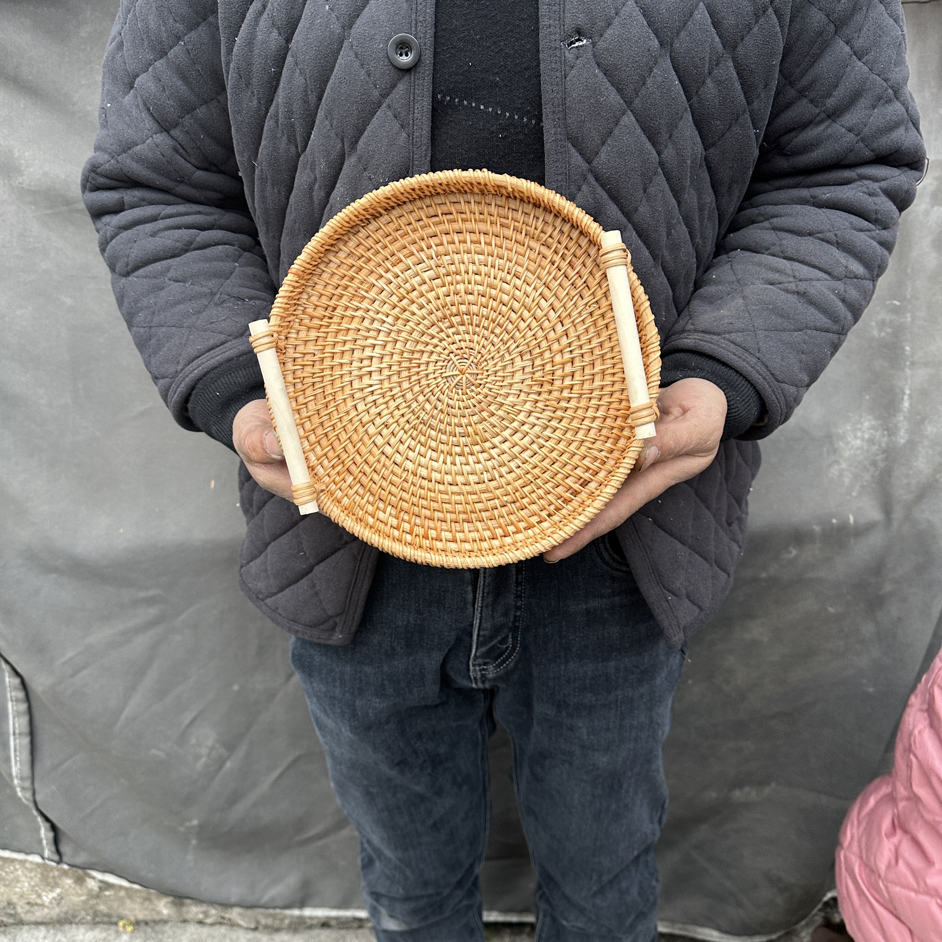 纯手工秋藤编制双耳果盘大号28厘米