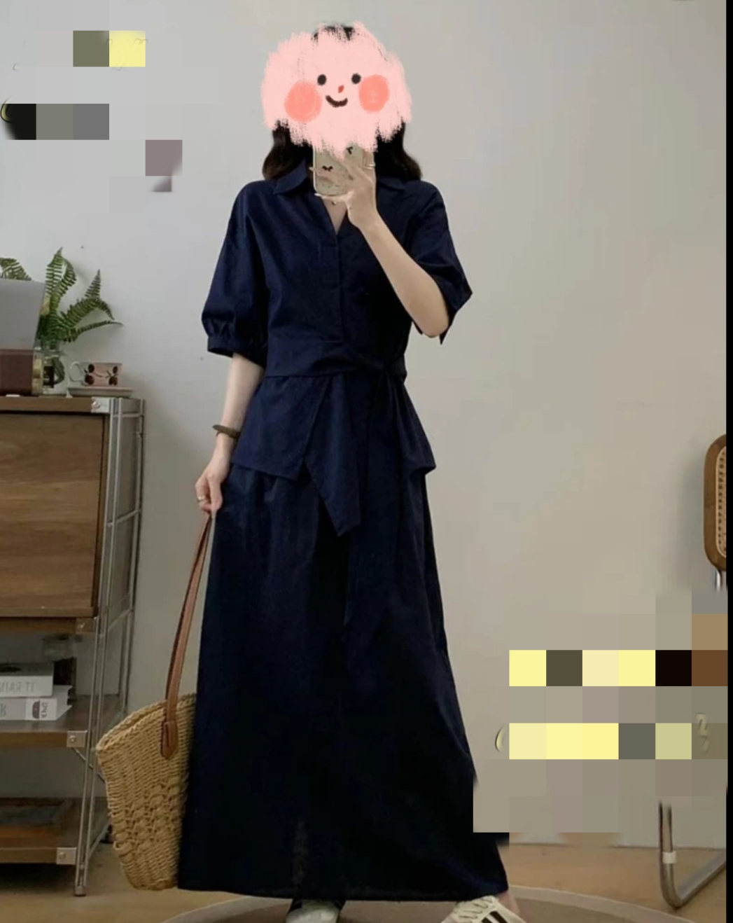 大码韩版时尚套装V领收腰衬衫显瘦百搭半身裙两件套9926#