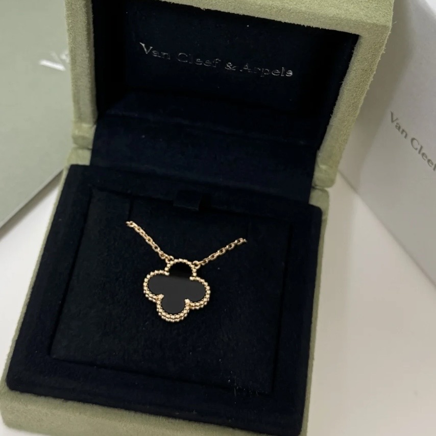 99新 梵克雅宝 7姐专场/18K黑玛瑙中号四叶草项链