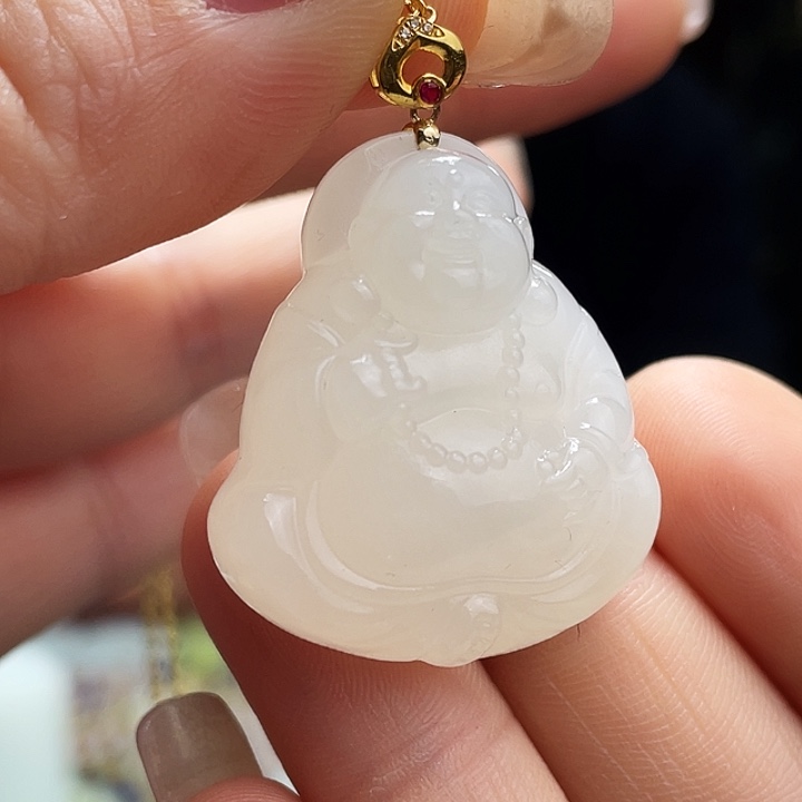 和田玉挂件18K金镶嵌定制发货