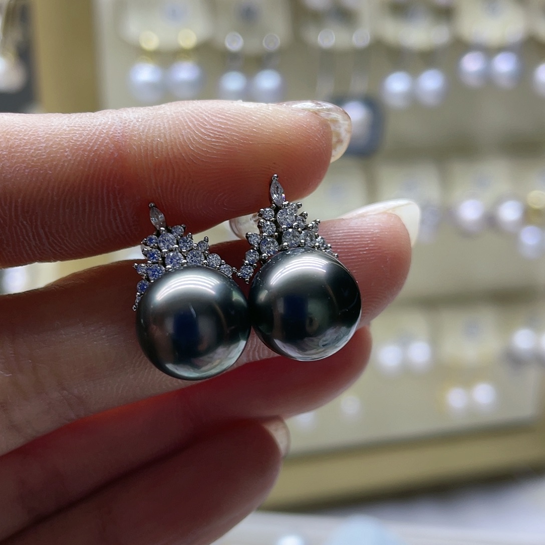 海水珍珠耳饰银S925镶嵌