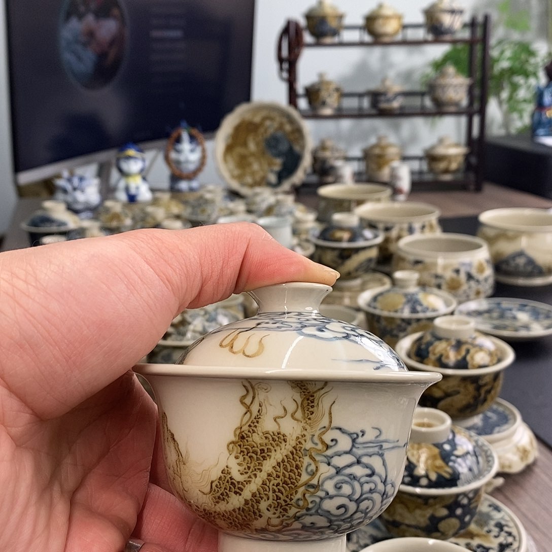 盖碗净**良景德镇手工手绘茶具