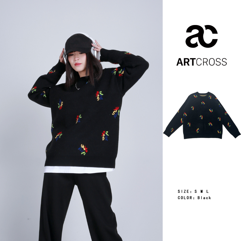 【ARTCROSS】2025新年本命年发财毛衣四色满印长袖针织休闲圆领