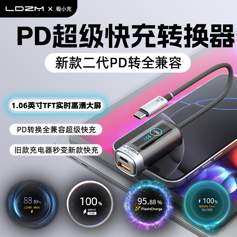 乐迪智美新款PD超级快充120W转换器适用PD140W/100W转全兼容快充