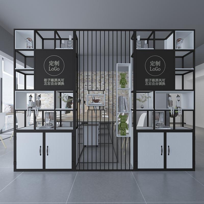 办公室屏风隔断工业风置物架美容院展示架客厅铁艺书架轻奢玄关柜
