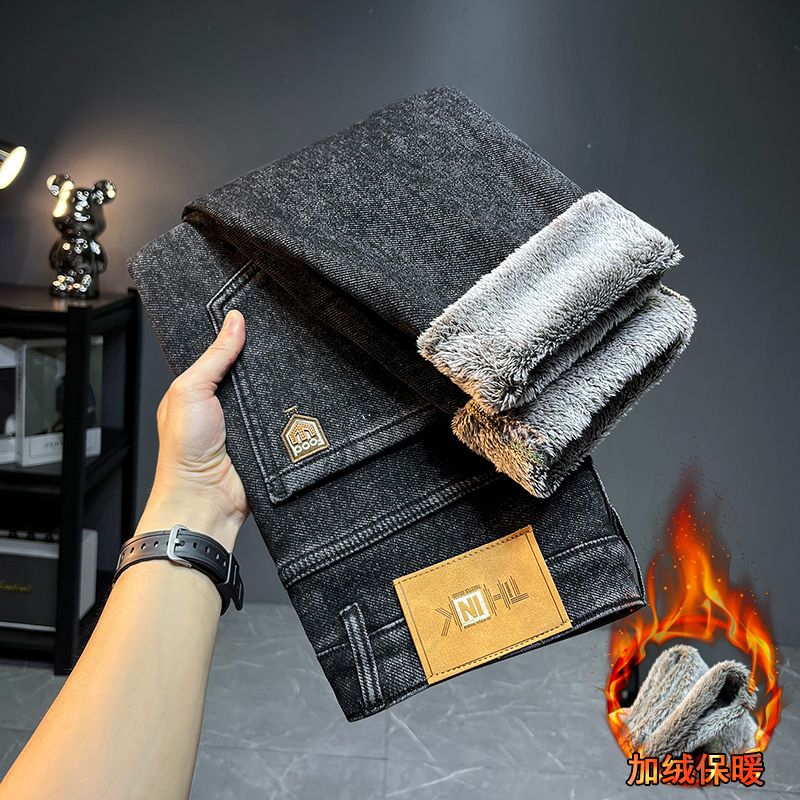 【专柜正品】雪狐绒加绒牛仔裤男士冬季加厚保暖潮流小直脚牛仔裤