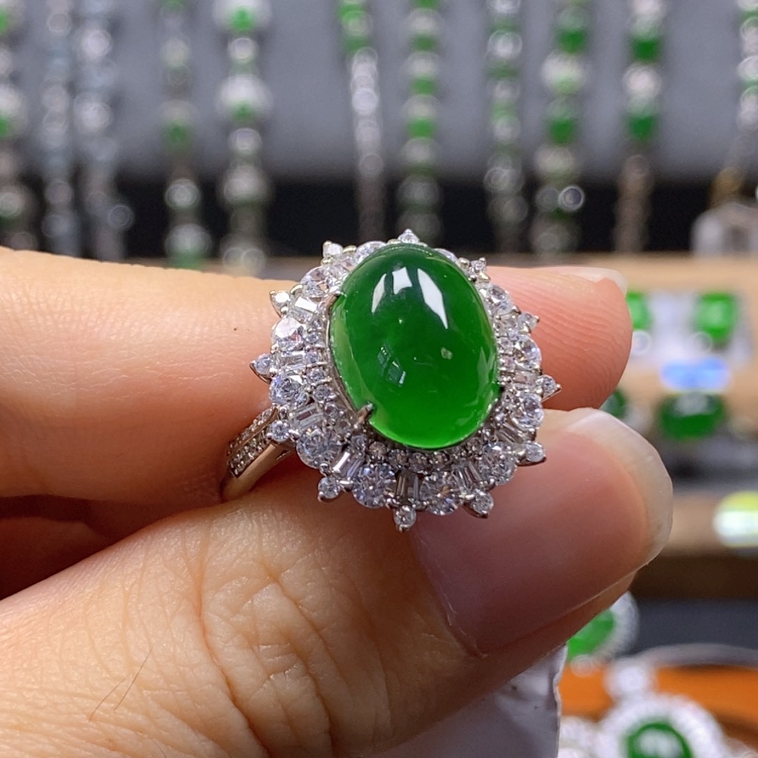 颈饰银S925镶嵌翡翠F**L翡翠戒指12.6×9.3×6