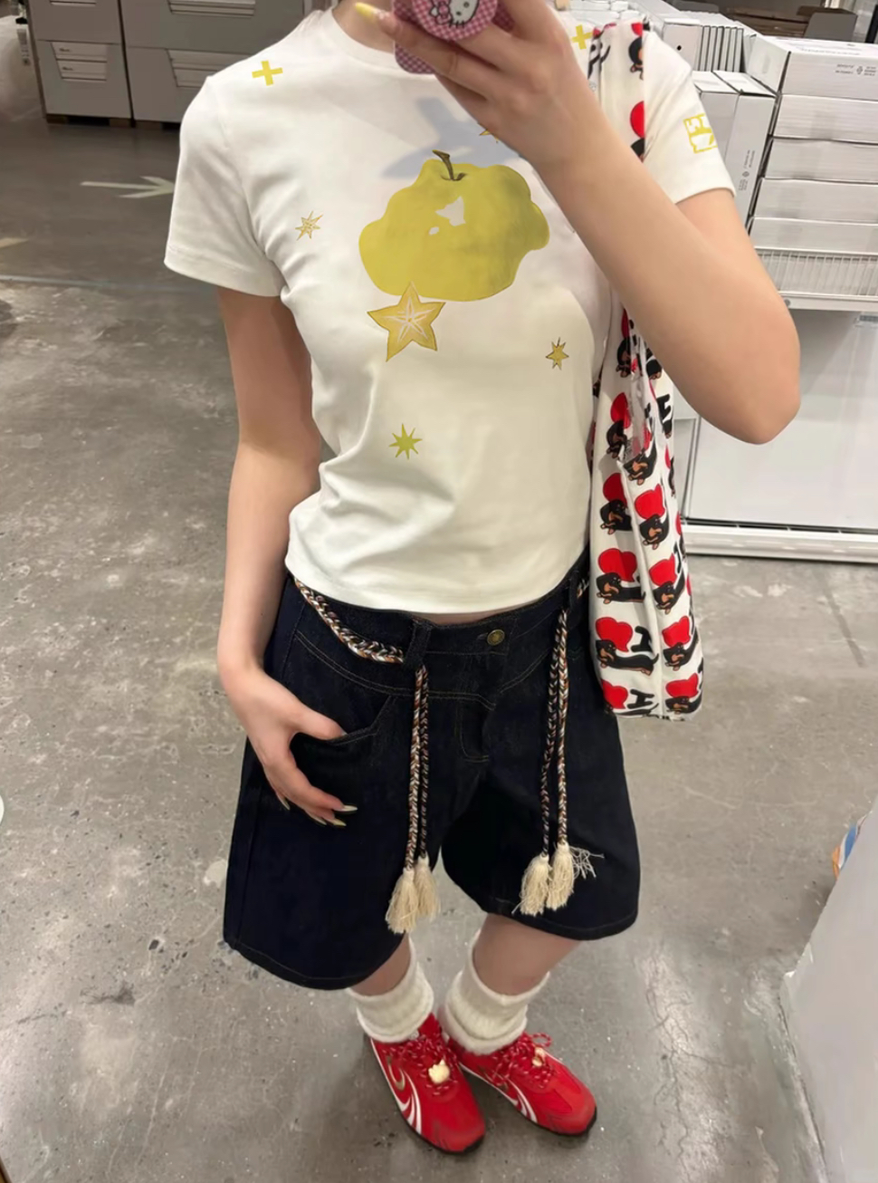  N家-青苹果短袖t恤女夏季修身减龄甜美百搭上衣