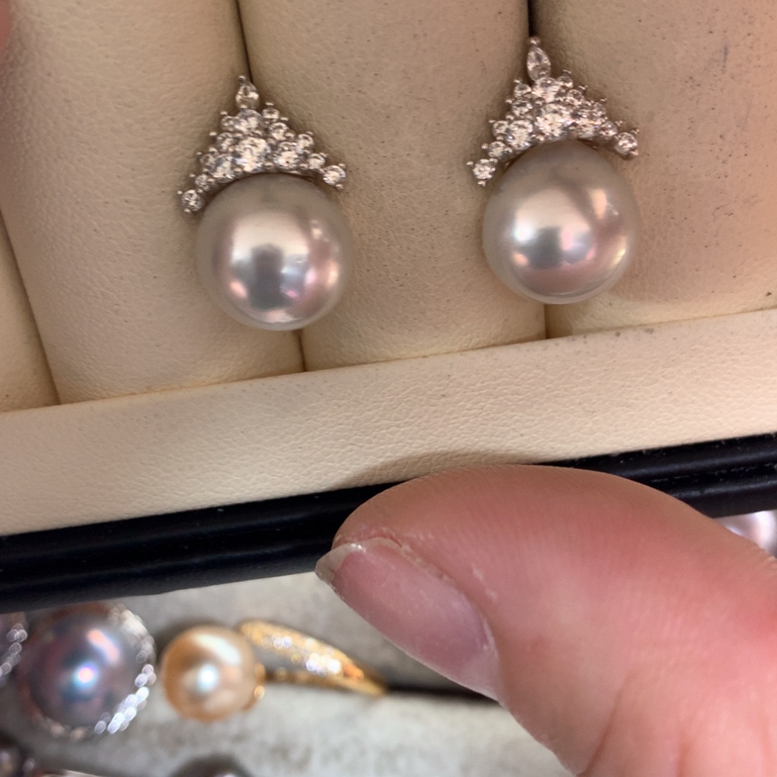 海水珍珠耳饰银S925镶嵌