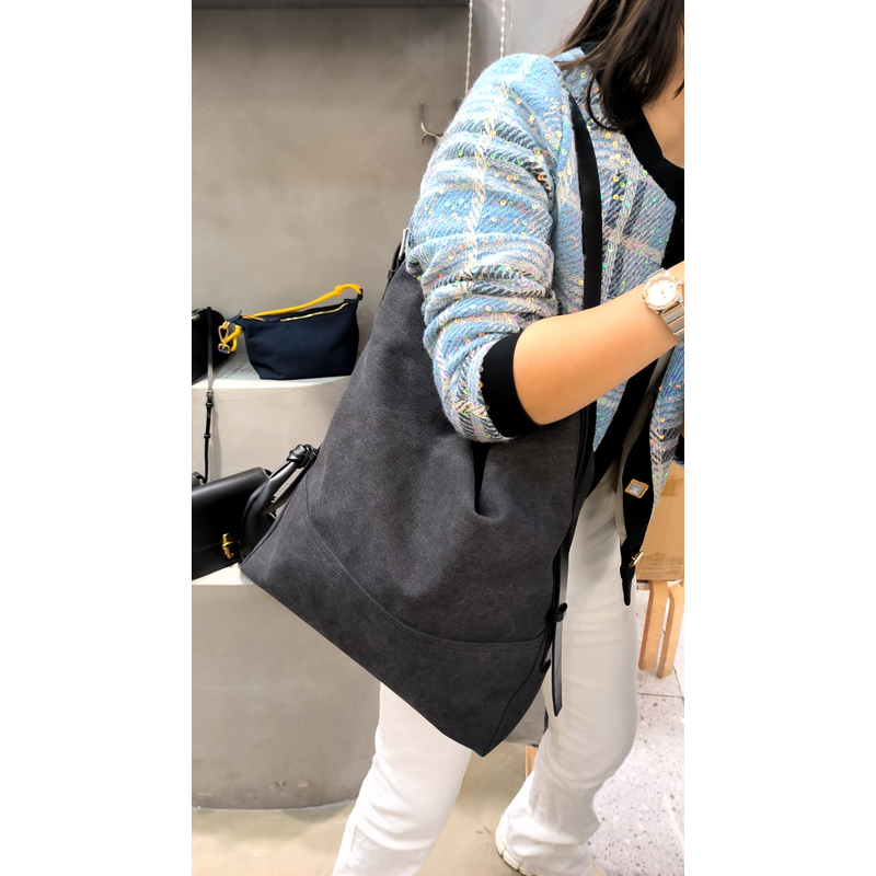 YUSHA/高档黑色布拼皮单肩托特包-3600