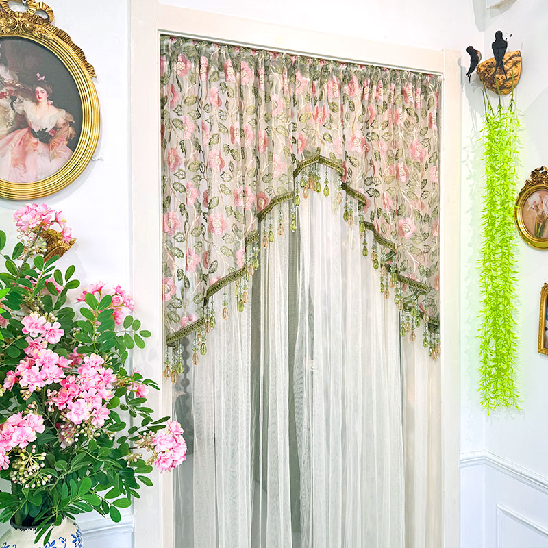 【郁金香粉加纱】重工蕾丝门帘家用卧室厨房遮挡帘子纱帘隔断帘
