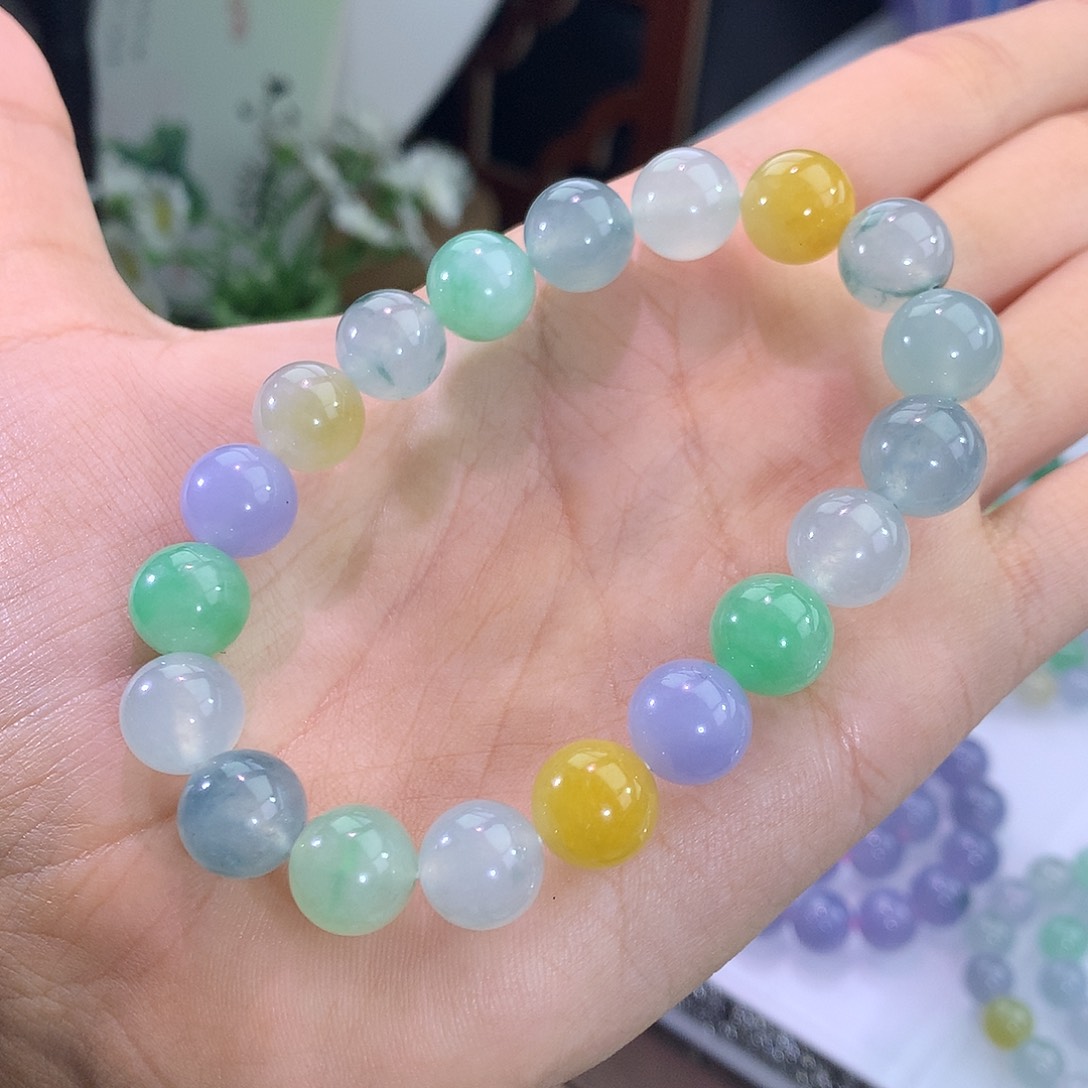 翡翠未镶嵌手链16号 明艳冰多宝手串
