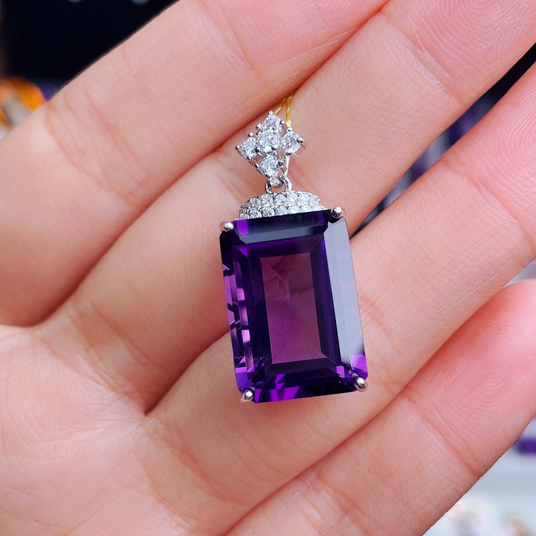 颈饰银S925镶嵌紫晶天然保真