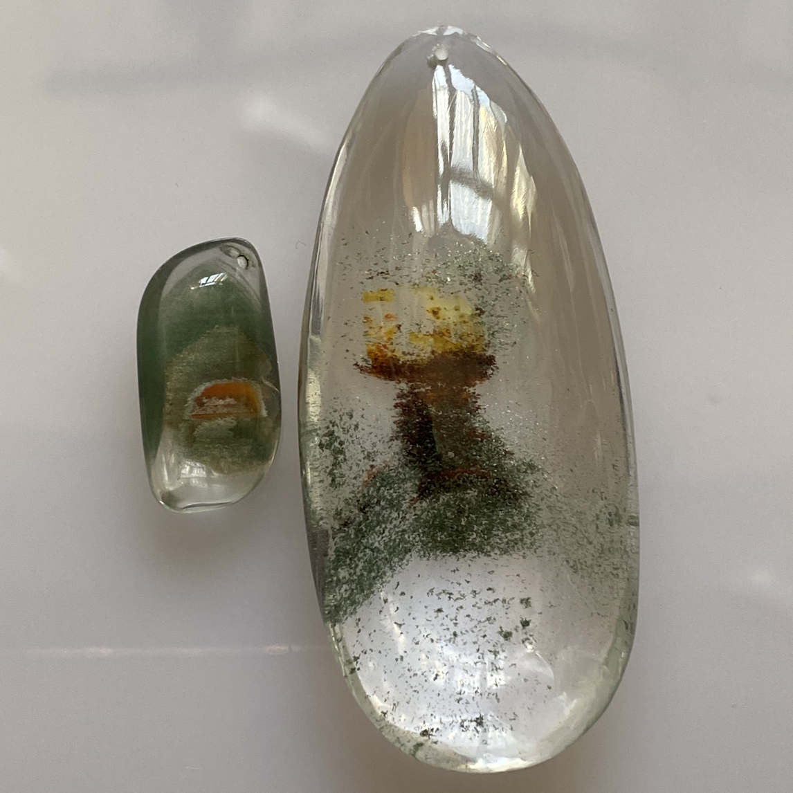 天然水晶幽灵异象吊坠亲子款一对长22和62mm