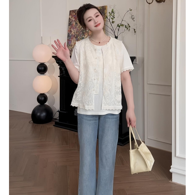 NANJIE/楠姐【花溪畔】夏季重工设计感新中式时尚T恤马甲两件套