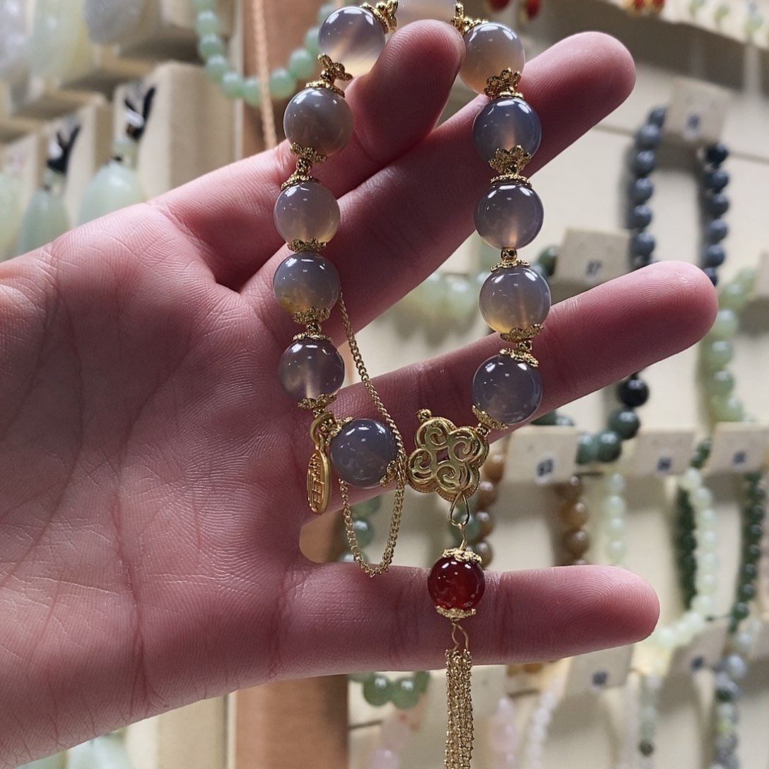 玛瑙/玉髓手链银S925镀金镶嵌
