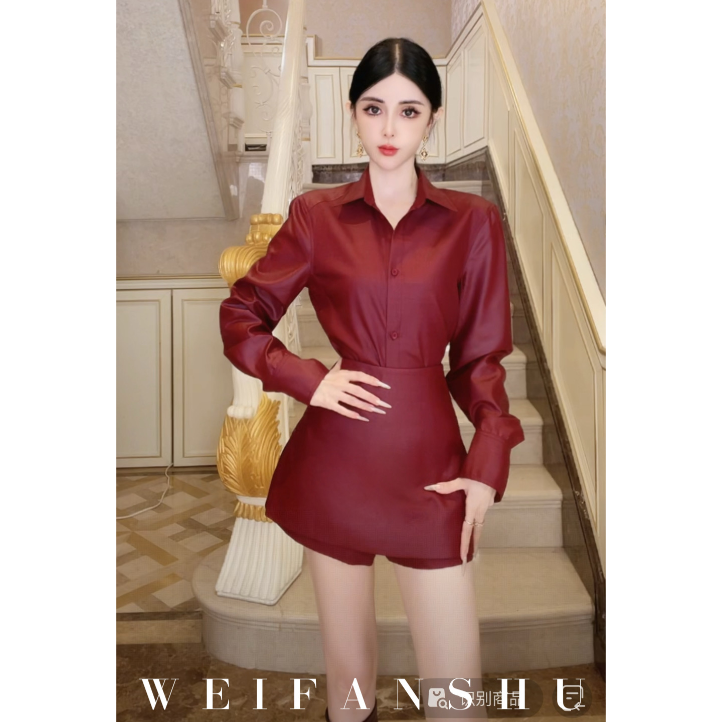 WEIFANSHU/魏凡舒【高智氛围】夏季新款时尚减龄气质套装衬衣&裙裤