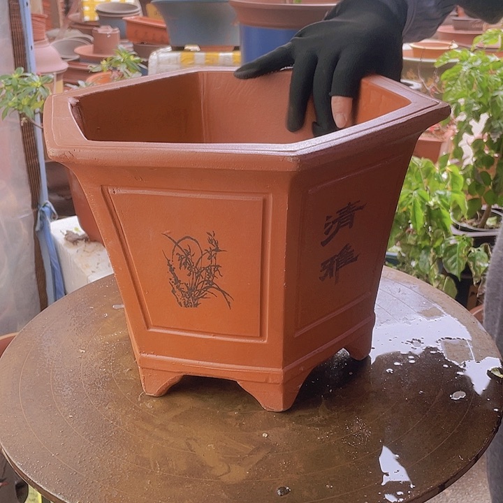 宜兴紫砂红六方清雅32