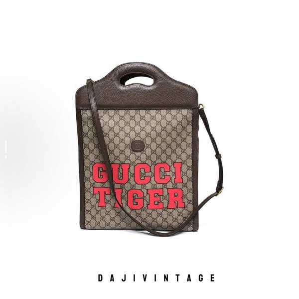 99新 GUCCI/古驰 大吉中古/Gucci字母印花竖版tote