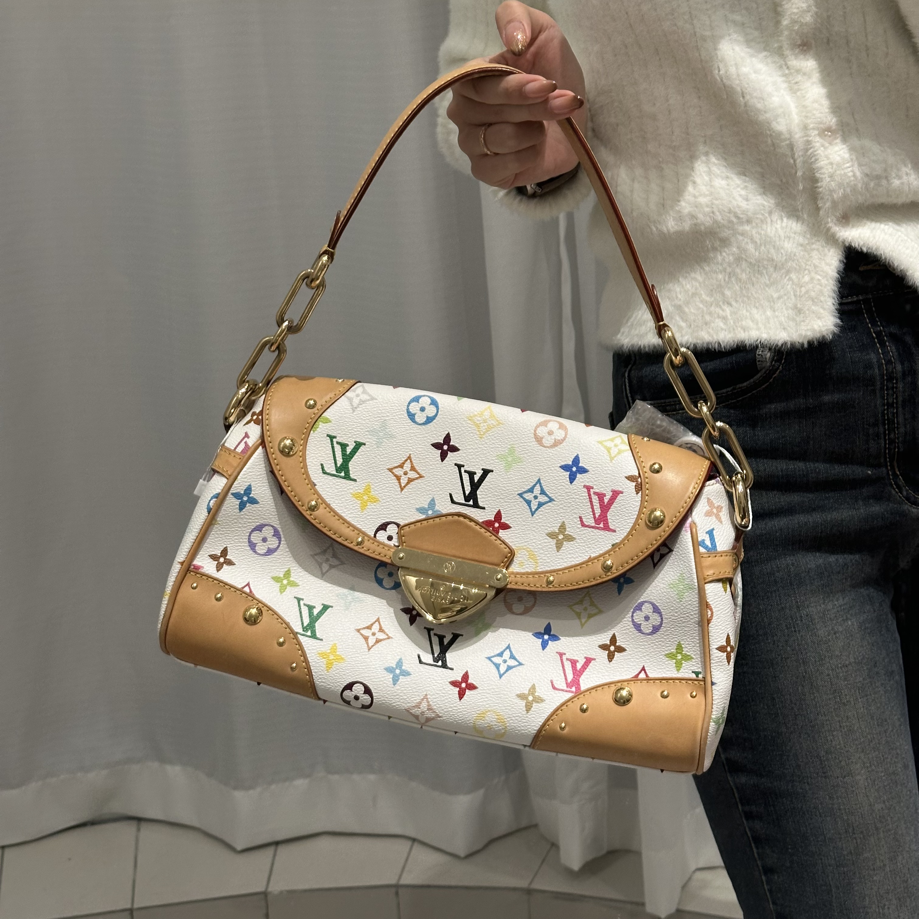 95新 LouisVuitton/路易威登 白三彩梦露中号好成色/且曼
