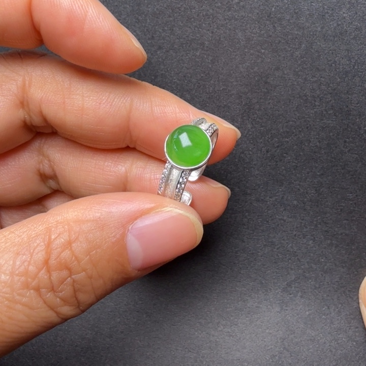 和田玉（碧玉）银S925镶嵌戒指