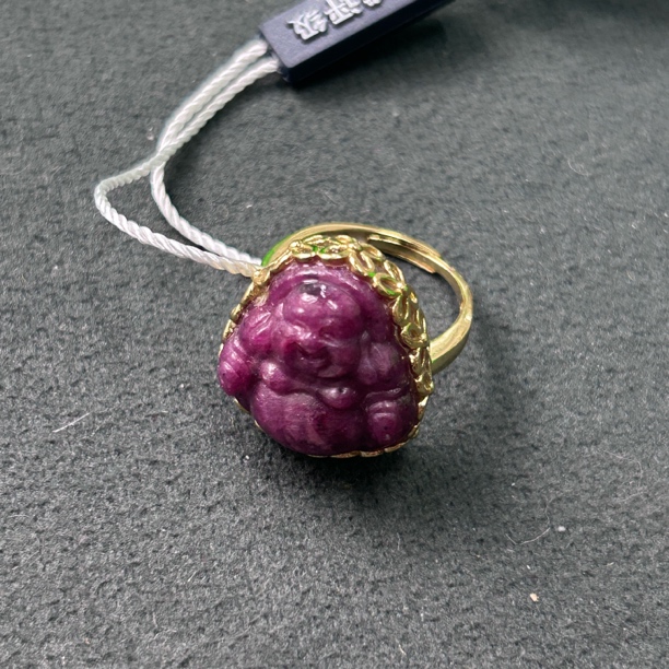 旧藏 红宝石弥勒佛戒指开口 送人 文物商店 A 87082